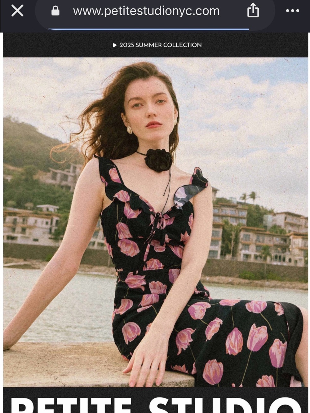 Petite Studio Black Maxi Dress with Pink Floral Tulips